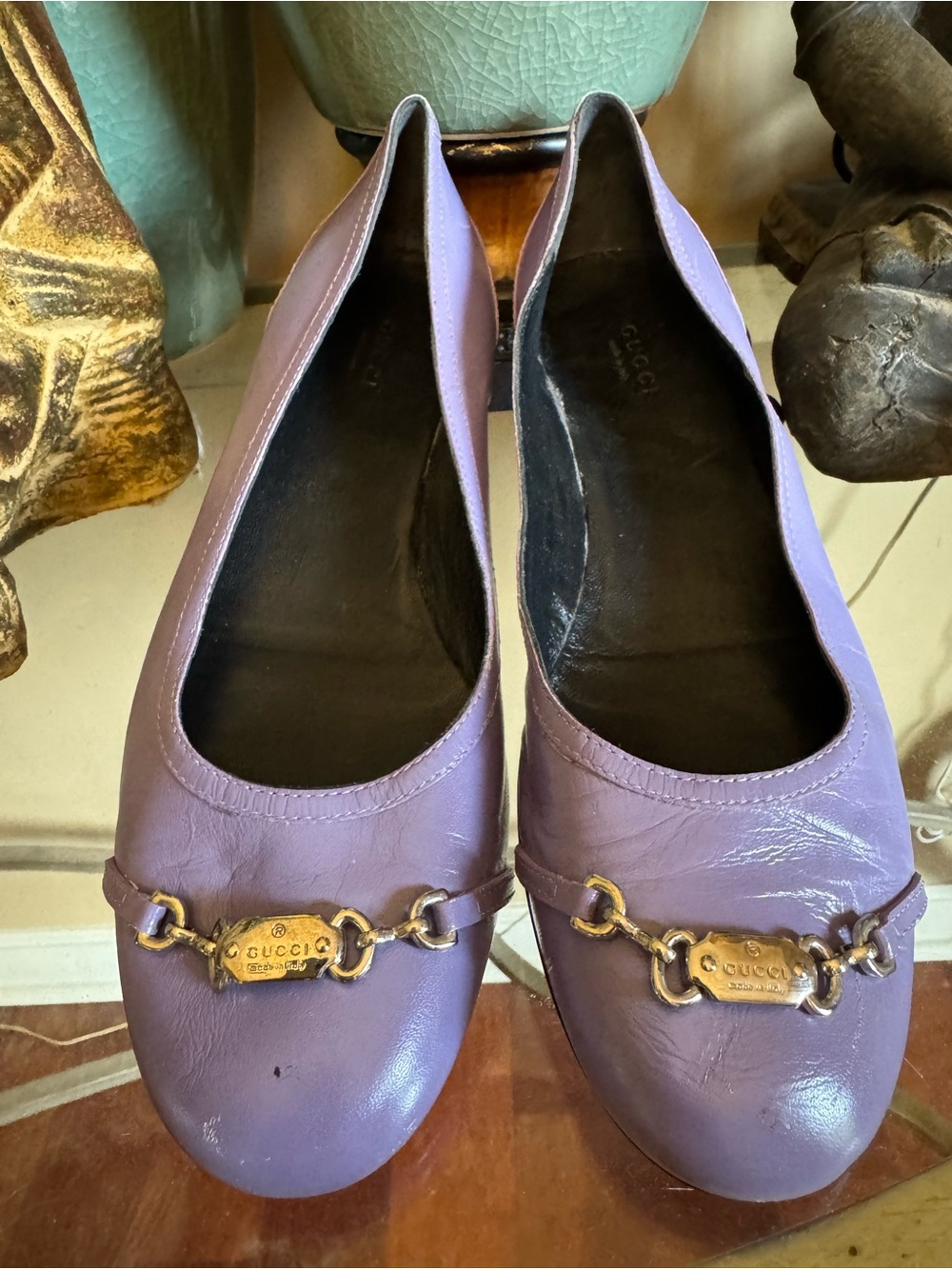 Gucci Lavender Leather Horsebit Ballet Flats